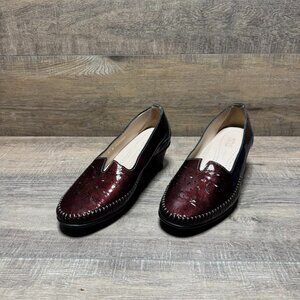 SAS Sonyo Bordo Red Patent Leather Slip On Low Heel Pumps Women's Size 8